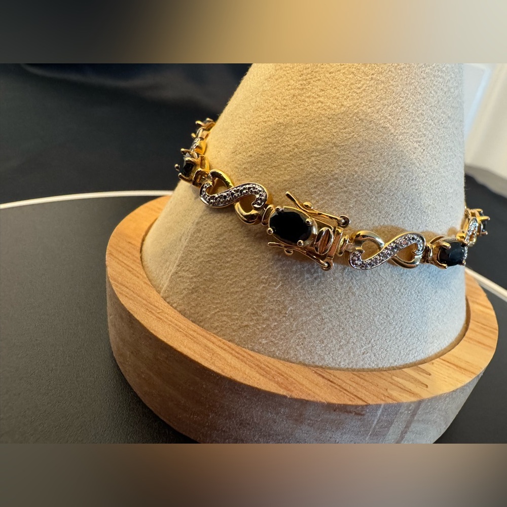 Sterling Silver Gold Vermeil Sapphire Tennis Bracelet Infinity Link 7.5” - EUC - Picture 5 of 9